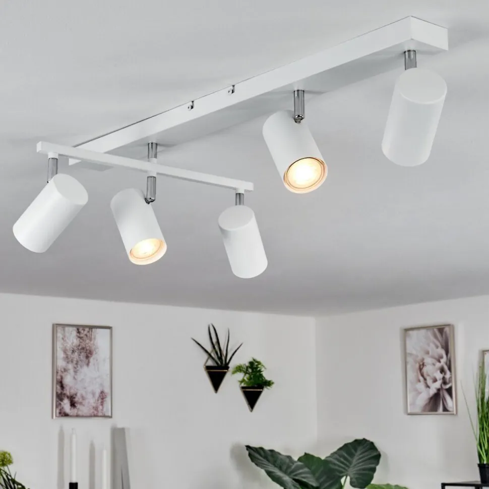 Plafonnierjavel Chrome, Blanc, 5 Lumieres