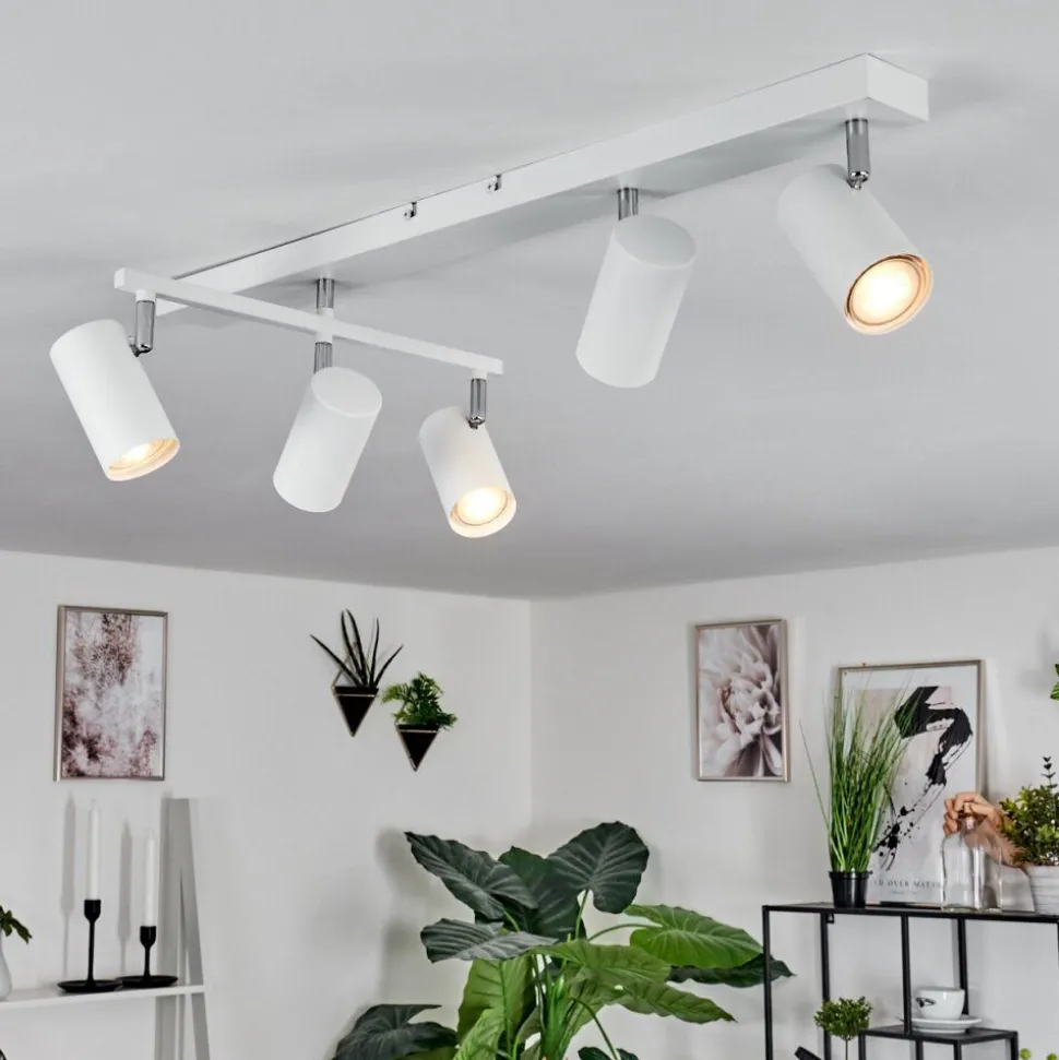 Plafonnierjavel Chrome, Blanc, 5 Lumieres