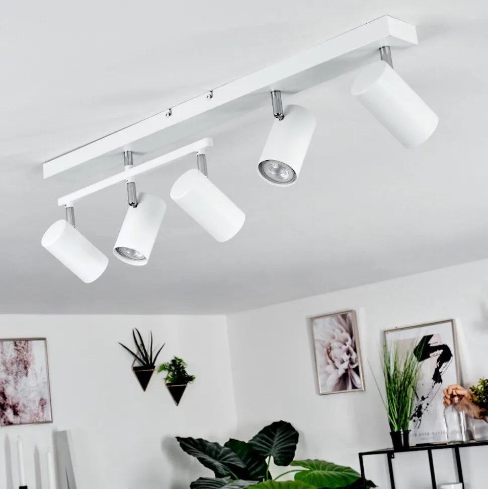 Plafonnierjavel Chrome, Blanc, 5 Lumieres