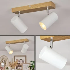 Plafonnierjavel Chrome, Couleur Bois, 2 Lumieres