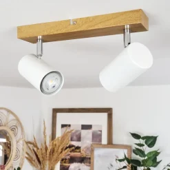 Plafonnierjavel Chrome, Couleur Bois, 2 Lumieres