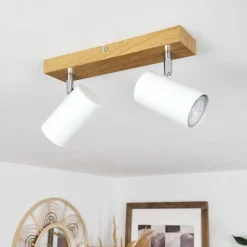 Plafonnierjavel Chrome, Couleur Bois, 2 Lumieres