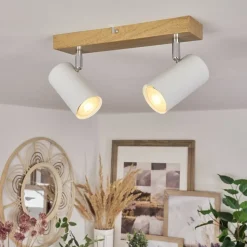 Plafonnierjavel Chrome, Couleur Bois, 2 Lumieres