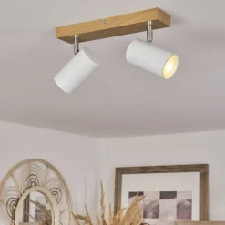 Plafonnierjavel Chrome, Couleur Bois, 2 Lumieres