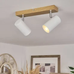 Plafonnierjavel Chrome, Couleur Bois, 2 Lumieres