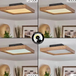 Plafonnierlongvic Led Brun, Couleur Bois, Noir, 1 Lumiere