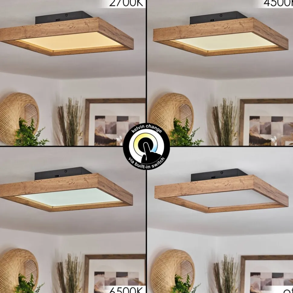 Plafonnierlongvic Led Brun, Couleur Bois, Noir, 1 Lumiere