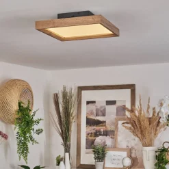 Plafonnierlongvic Led Brun, Couleur Bois, Noir, 1 Lumiere