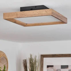Plafonnierlongvic Led Brun, Couleur Bois, Noir, 1 Lumiere
