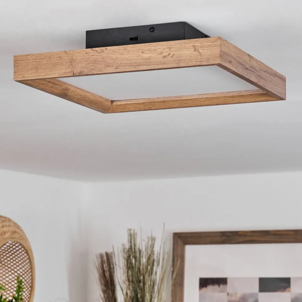 Plafonnierlongvic Led Brun, Couleur Bois, Noir, 1 Lumiere