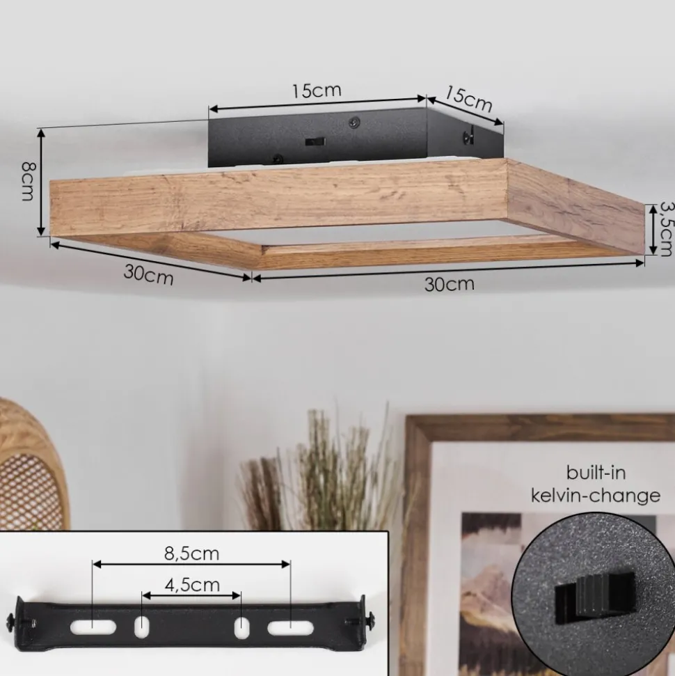 Plafonnierlongvic Led Brun, Couleur Bois, Noir, 1 Lumiere