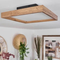 Plafonnierlongvic Led Brun, Couleur Bois, Noir, 1 Lumiere