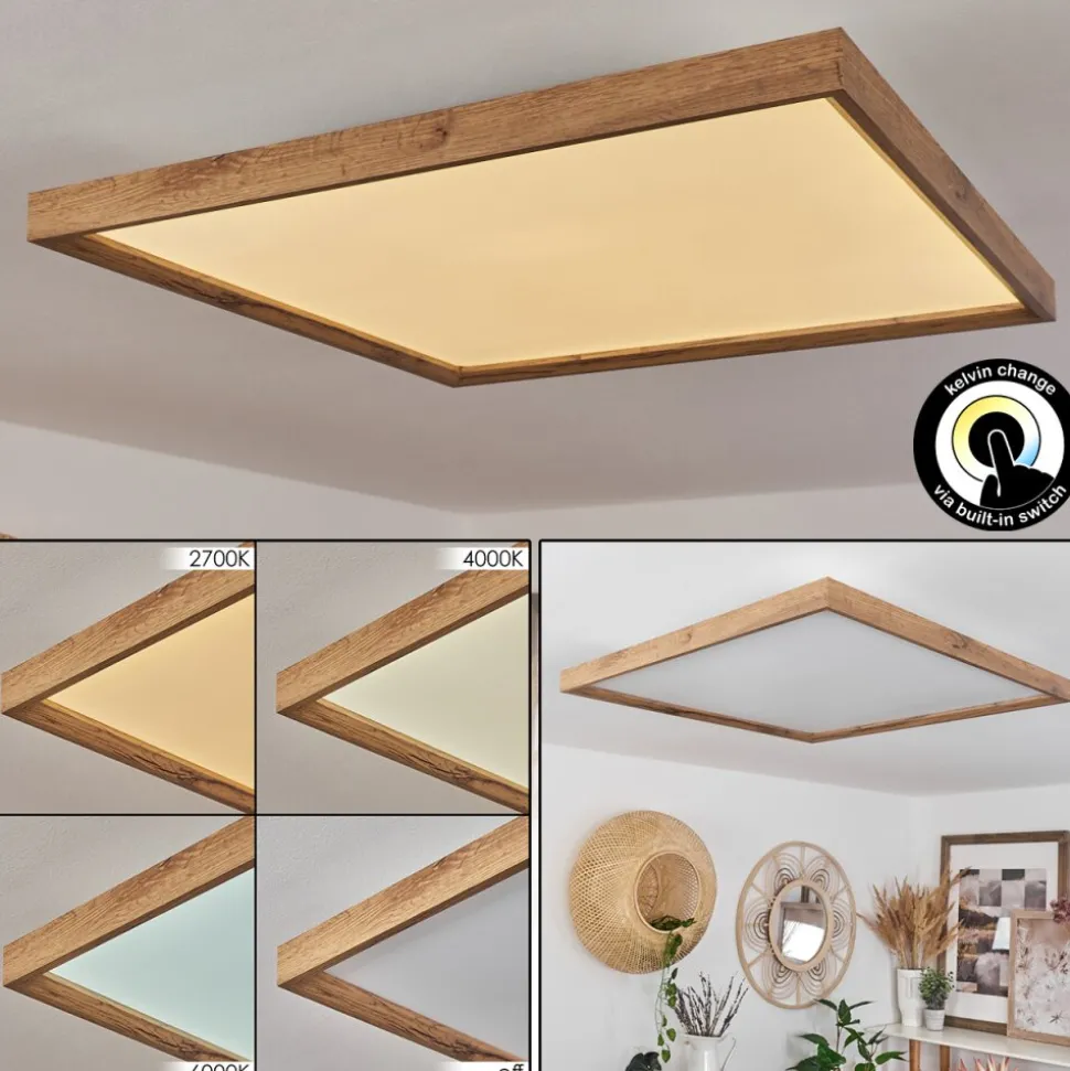 Plafonnierlongvic Led Brun, Couleur Bois, Noir, 1 Lumiere