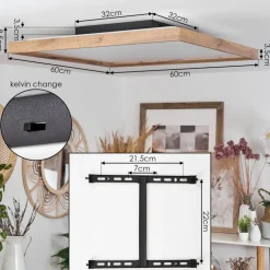 Plafonnierlongvic Led Brun, Couleur Bois, Noir, 1 Lumiere