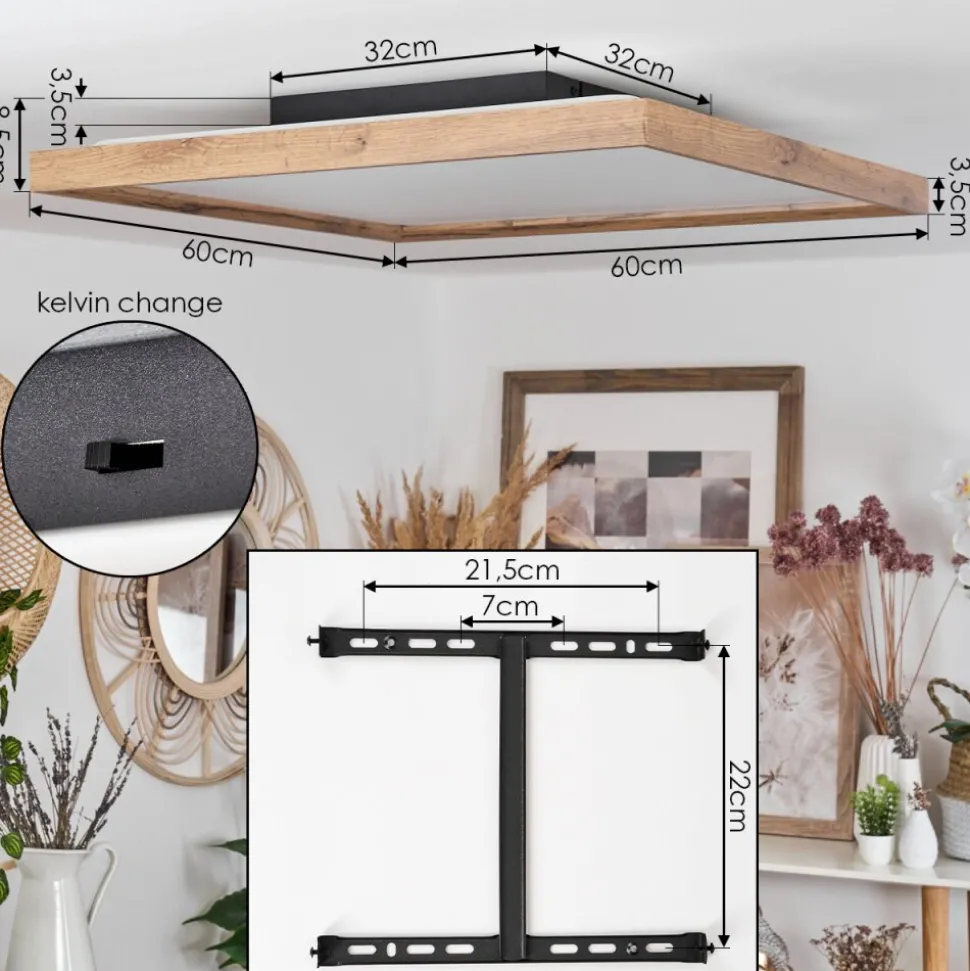 Plafonnierlongvic Led Brun, Couleur Bois, Noir, 1 Lumiere
