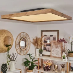 Plafonnierlongvic Led Brun, Couleur Bois, Noir, 1 Lumiere