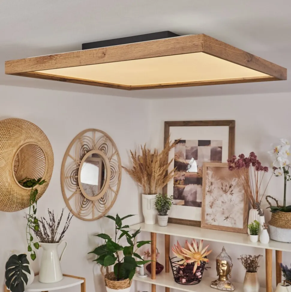 Plafonnierlongvic Led Brun, Couleur Bois, Noir, 1 Lumiere