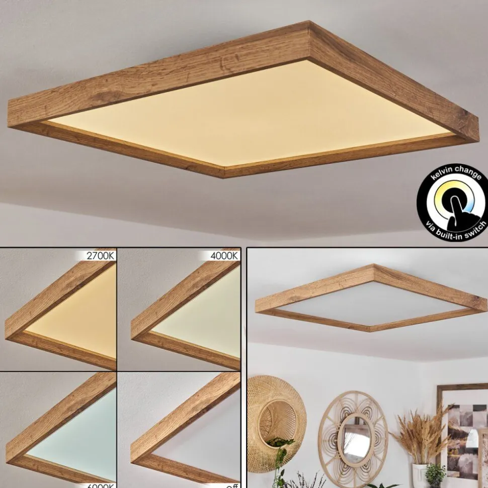 Plafonnierlongvic Led Brun, Couleur Bois, Noir, 1 Lumiere