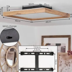 Plafonnierlongvic Led Brun, Couleur Bois, Noir, 1 Lumiere