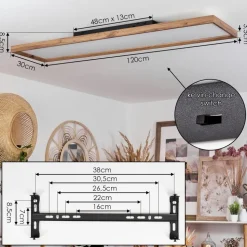 Plafonnierlongvic Led Brun, Couleur Bois, Noir, 1 Lumiere