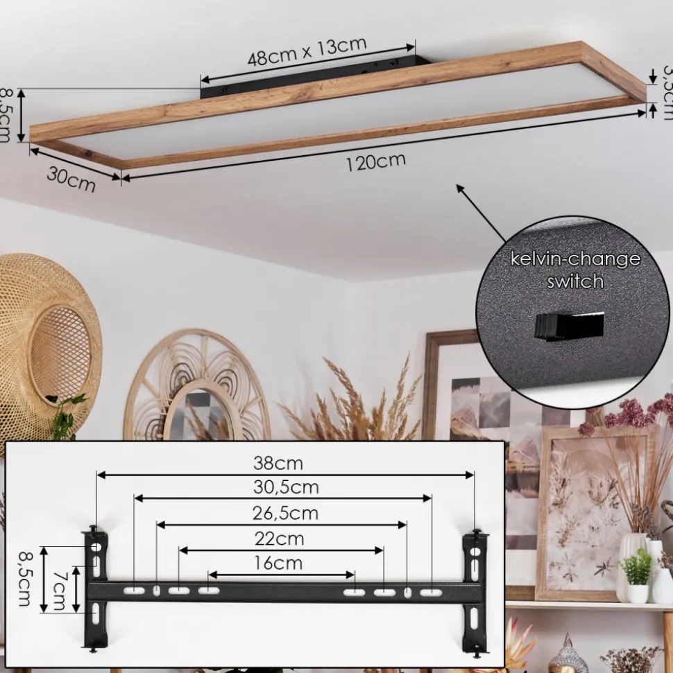 Plafonnierlongvic Led Brun, Couleur Bois, Noir, 1 Lumiere