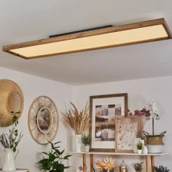 Plafonnierlongvic Led Brun, Couleur Bois, Noir, 1 Lumiere