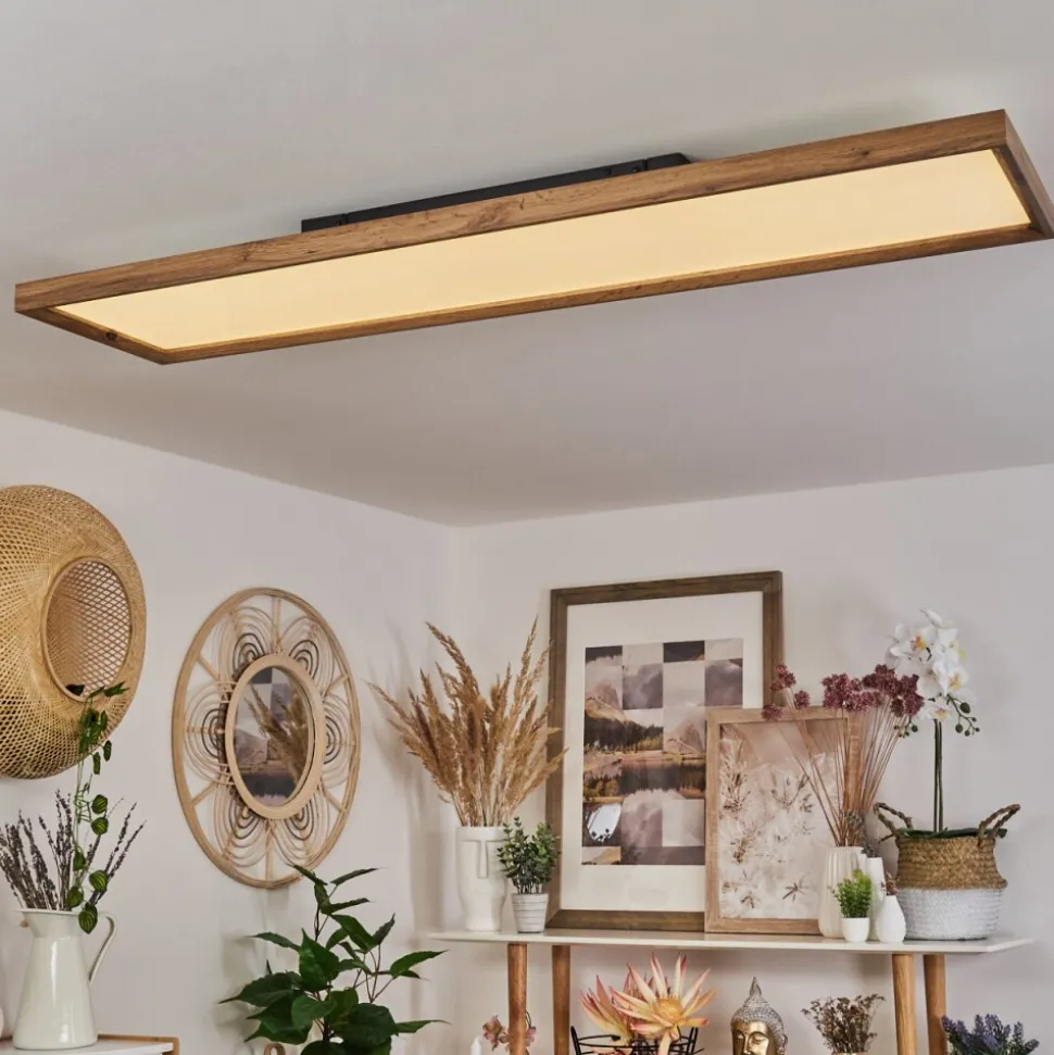 Plafonnierlongvic Led Brun, Couleur Bois, Noir, 1 Lumiere