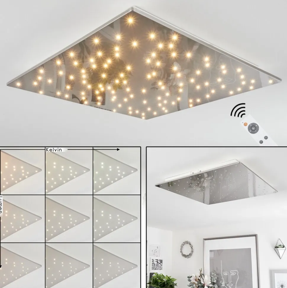 Plafonniermadrier Led Nickel Mat, Blanc, 1 Lumiere, Telecommandes