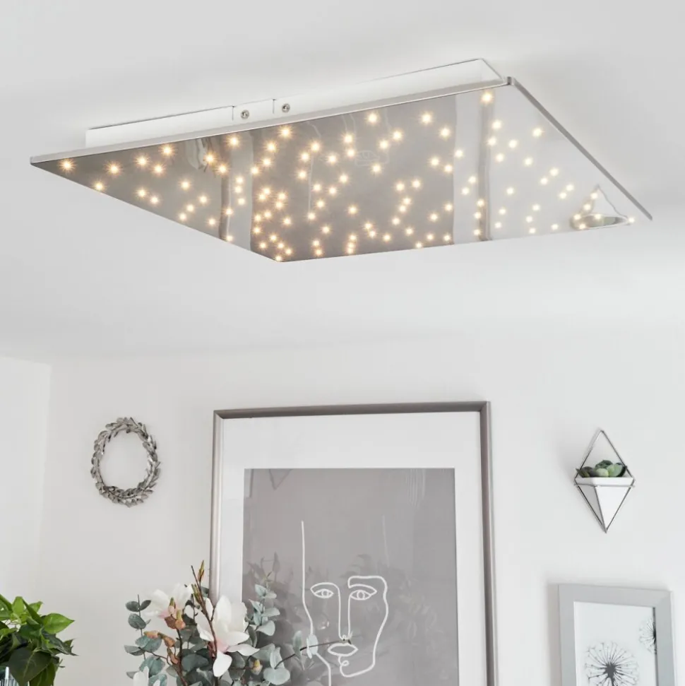 Plafonniermadrier Led Nickel Mat, Blanc, 1 Lumiere, Telecommandes