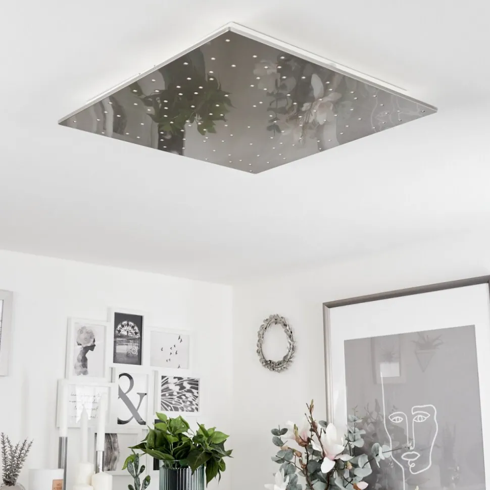 Plafonniermadrier Led Nickel Mat, Blanc, 1 Lumiere, Telecommandes