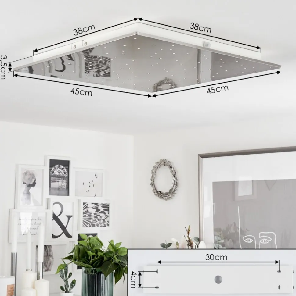 Plafonniermadrier Led Nickel Mat, Blanc, 1 Lumiere, Telecommandes