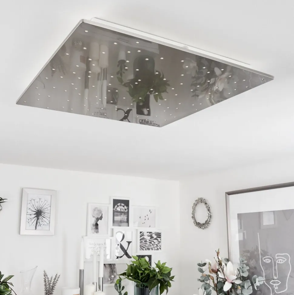 Plafonniermadrier Led Nickel Mat, Blanc, 1 Lumiere, Telecommandes