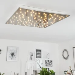 Plafonniermadrier Led Nickel Mat, Blanc, 1 Lumiere, Telecommandes