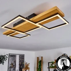 Plafonnierpompu Led Bois Clair, Noir, 1 Lumiere