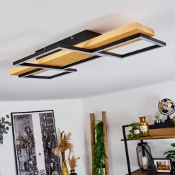 Plafonnierpompu Led Bois Clair, Noir, 1 Lumiere
