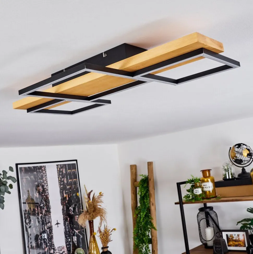 Plafonnierpompu Led Bois Clair, Noir, 1 Lumiere