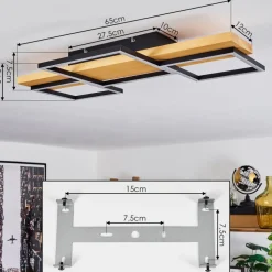 Plafonnierpompu Led Bois Clair, Noir, 1 Lumiere