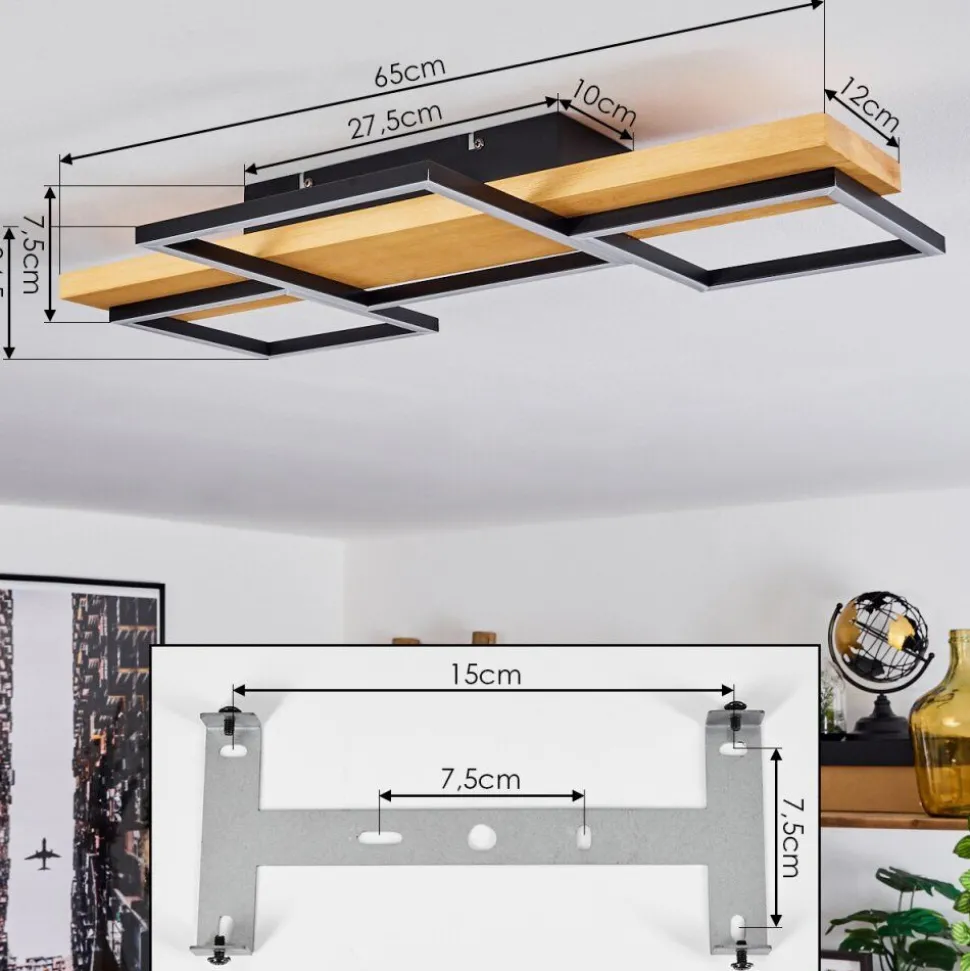 Plafonnierpompu Led Bois Clair, Noir, 1 Lumiere