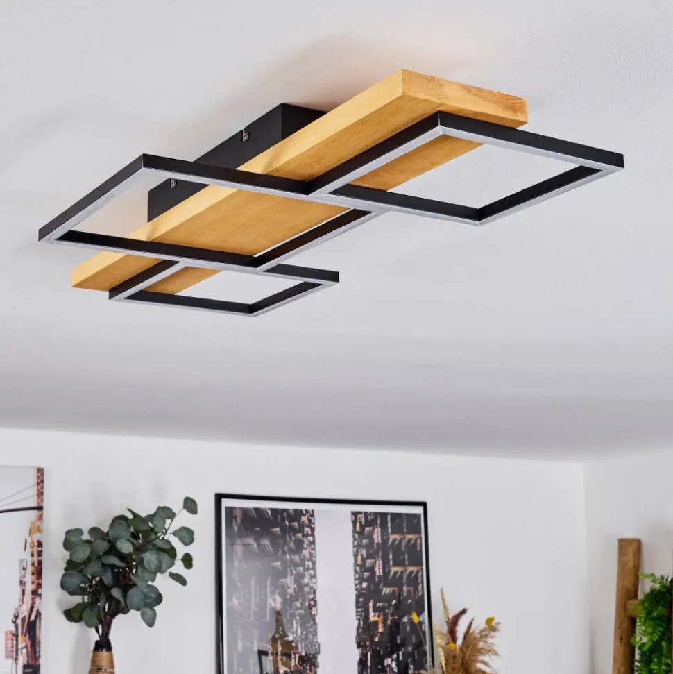 Plafonnierpompu Led Bois Clair, Noir, 1 Lumiere
