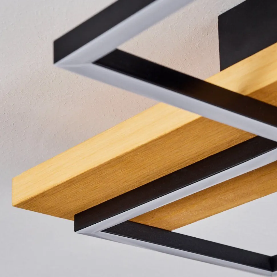 Plafonnierpompu Led Bois Clair, Noir, 1 Lumiere