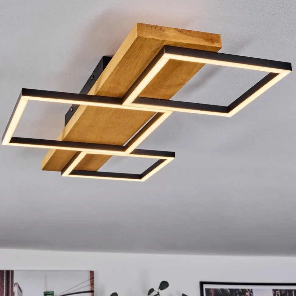 Plafonnierpompu Led Bois Clair, Noir, 1 Lumiere