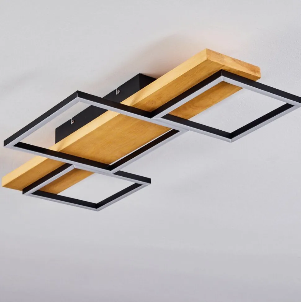 Plafonnierpompu Led Bois Clair, Noir, 1 Lumiere