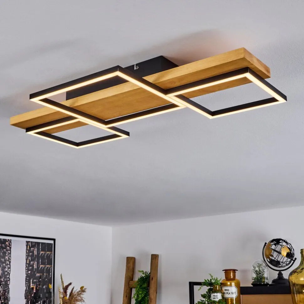 Plafonnierpompu Led Bois Clair, Noir, 1 Lumiere