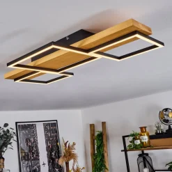 Plafonnierpompu Led Bois Clair, Noir, 1 Lumiere