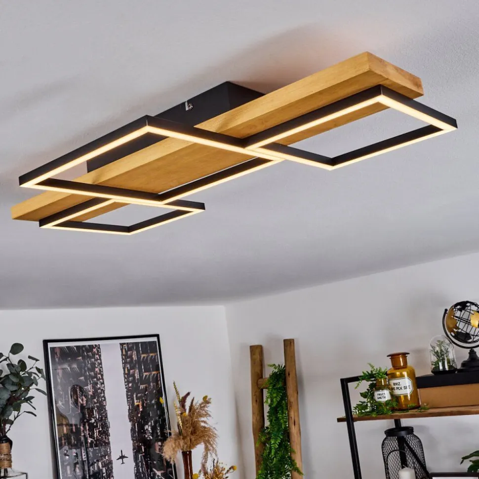 Plafonnierpompu Led Bois Clair, Noir, 1 Lumiere