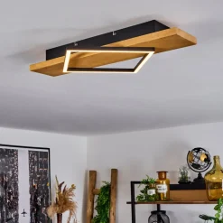 Plafonnierpompu Led Bois Clair, Noir, 1 Lumiere