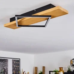 Plafonnierpompu Led Bois Clair, Noir, 1 Lumiere