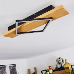 Plafonnierpompu Led Bois Clair, Noir, 1 Lumiere