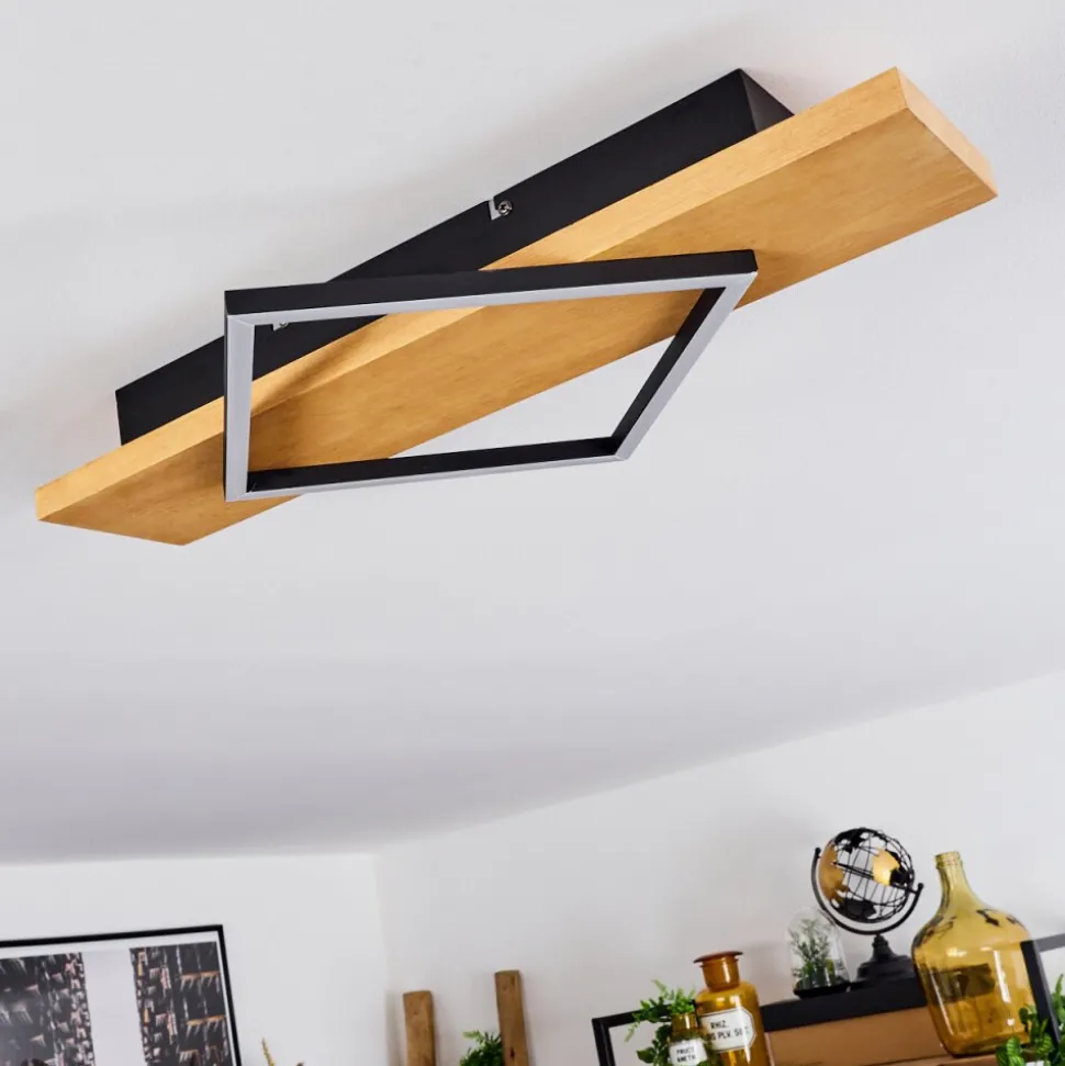Plafonnierpompu Led Bois Clair, Noir, 1 Lumiere