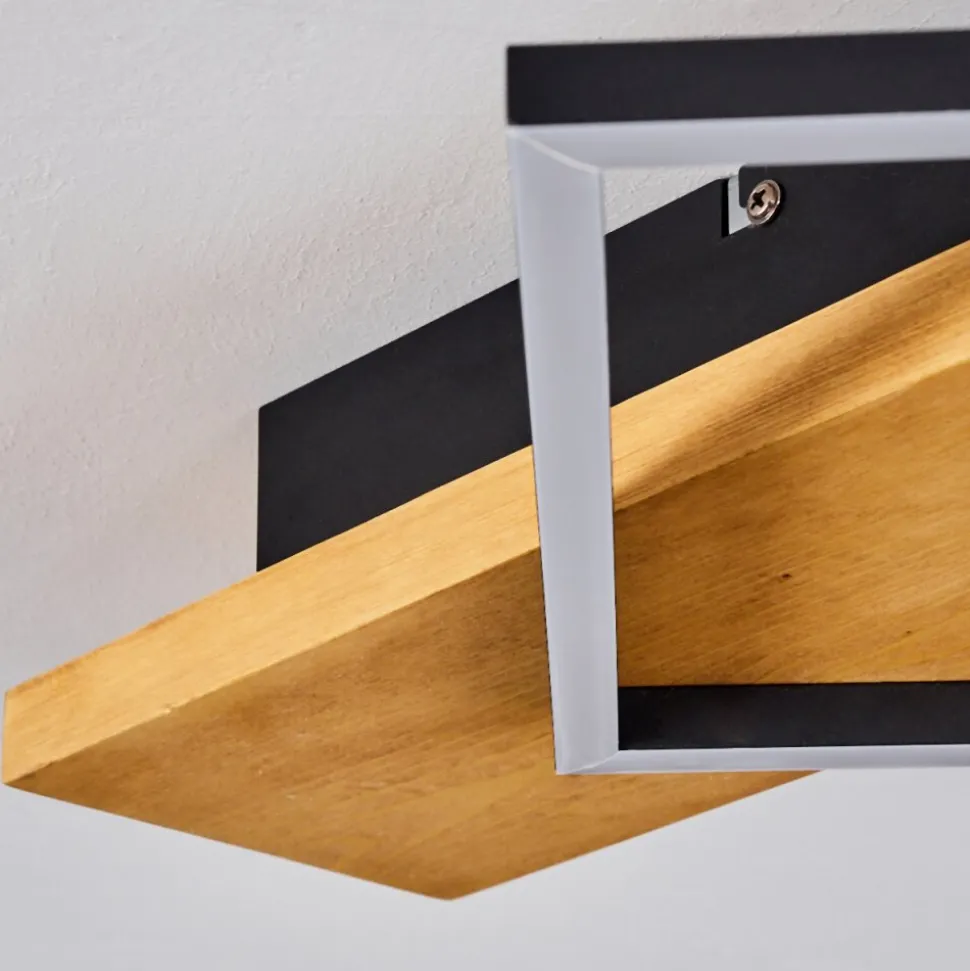 Plafonnierpompu Led Bois Clair, Noir, 1 Lumiere